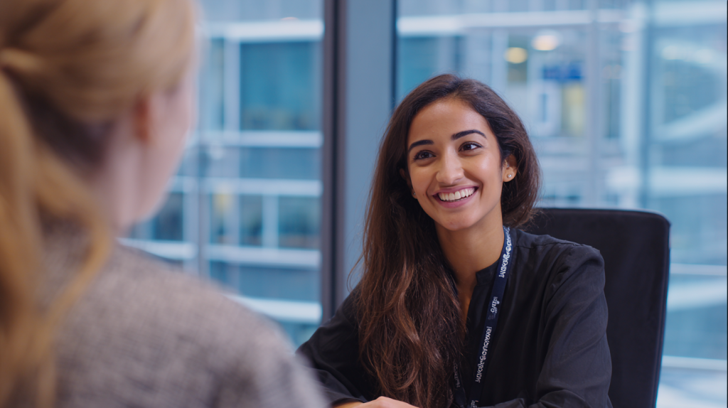 An Australian Immigration Officer assisting a client with her Visa application options.