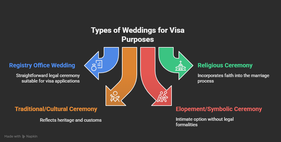 An infographic showing the types of weddings for Australian Visa purposes.