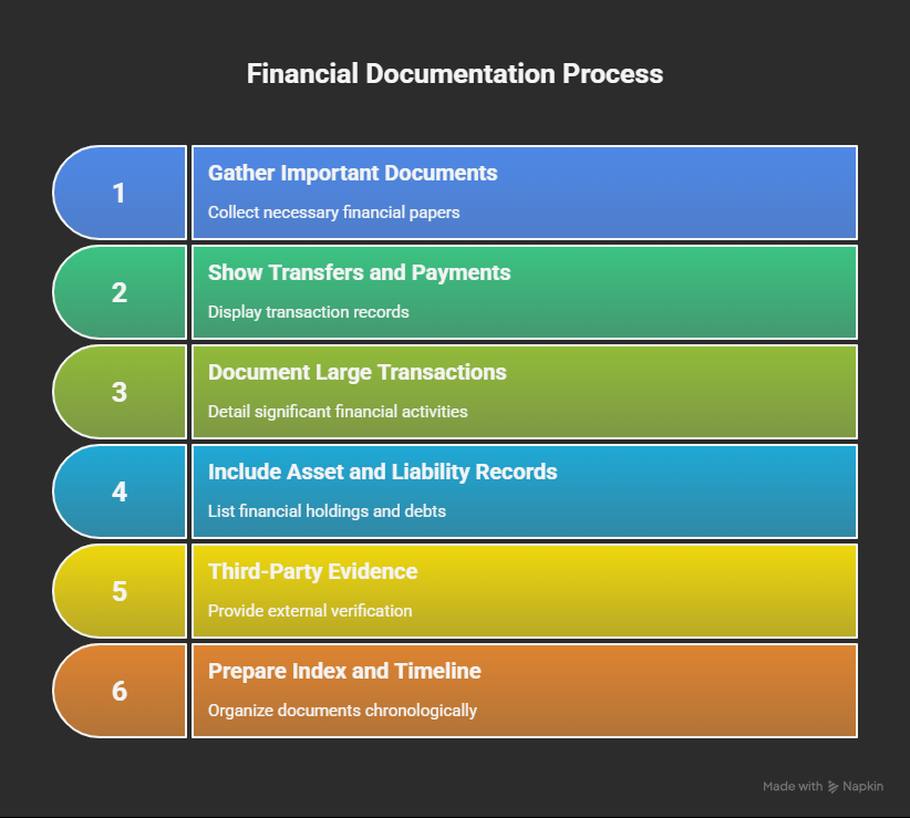 An infographic showing the financial documentation process for Australian Partner Visa applications.