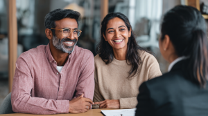 A couple meeting with their Migration Agent and discussing their Partner Visa.