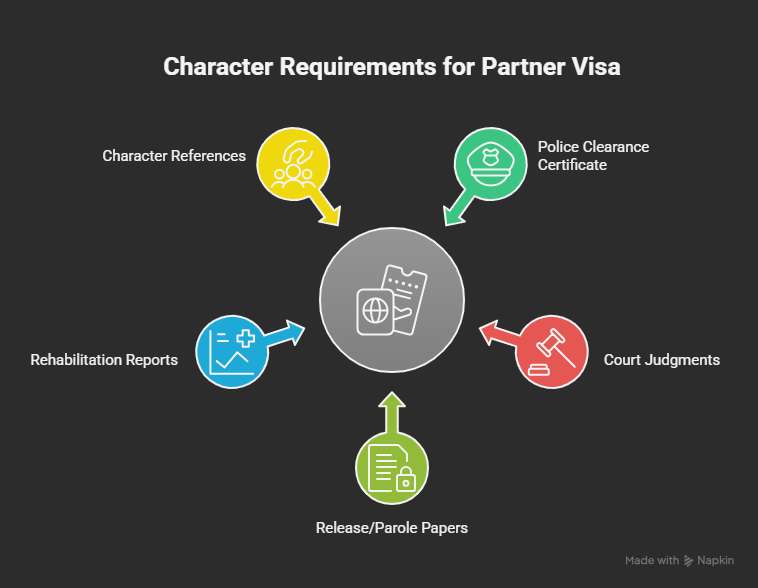 An infographic showing Australian Partner Visa Character Requirements.