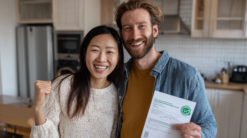 A couple celebrating the approval of their Australian Partner Visa.